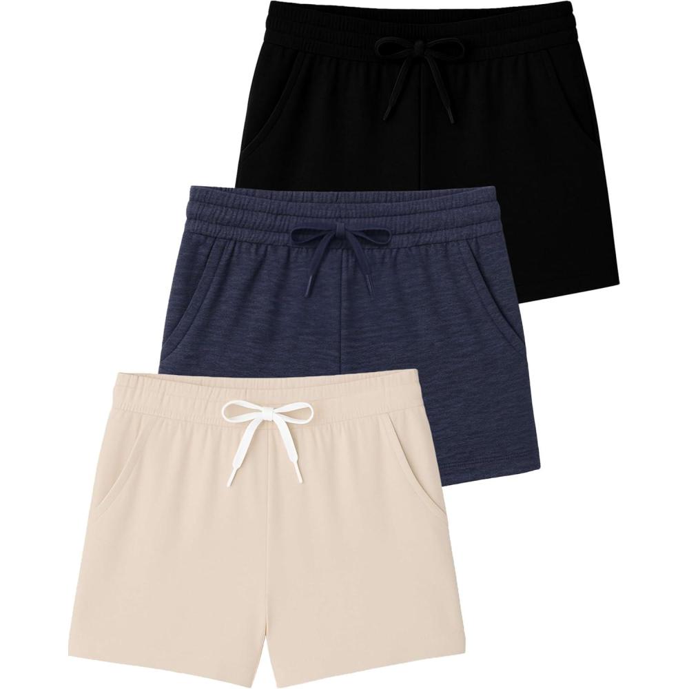 imageReal Essentials 3 Pack Girls Lounge Soft Comfy Shorts with Drawstring  Everyday Shorts for Kids Youth Teens with PocketsSet 4