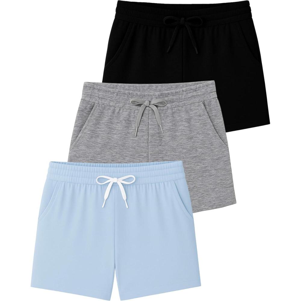 imageReal Essentials 3 Pack Girls Lounge Soft Comfy Shorts with Drawstring  Everyday Shorts for Kids Youth Teens with PocketsSet 8