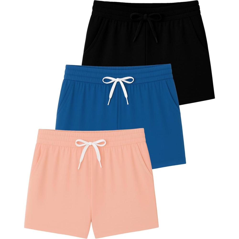 imageReal Essentials 3 Pack Girls Lounge Soft Comfy Shorts with Drawstring  Everyday Shorts for Kids Youth Teens with PocketsSet 9