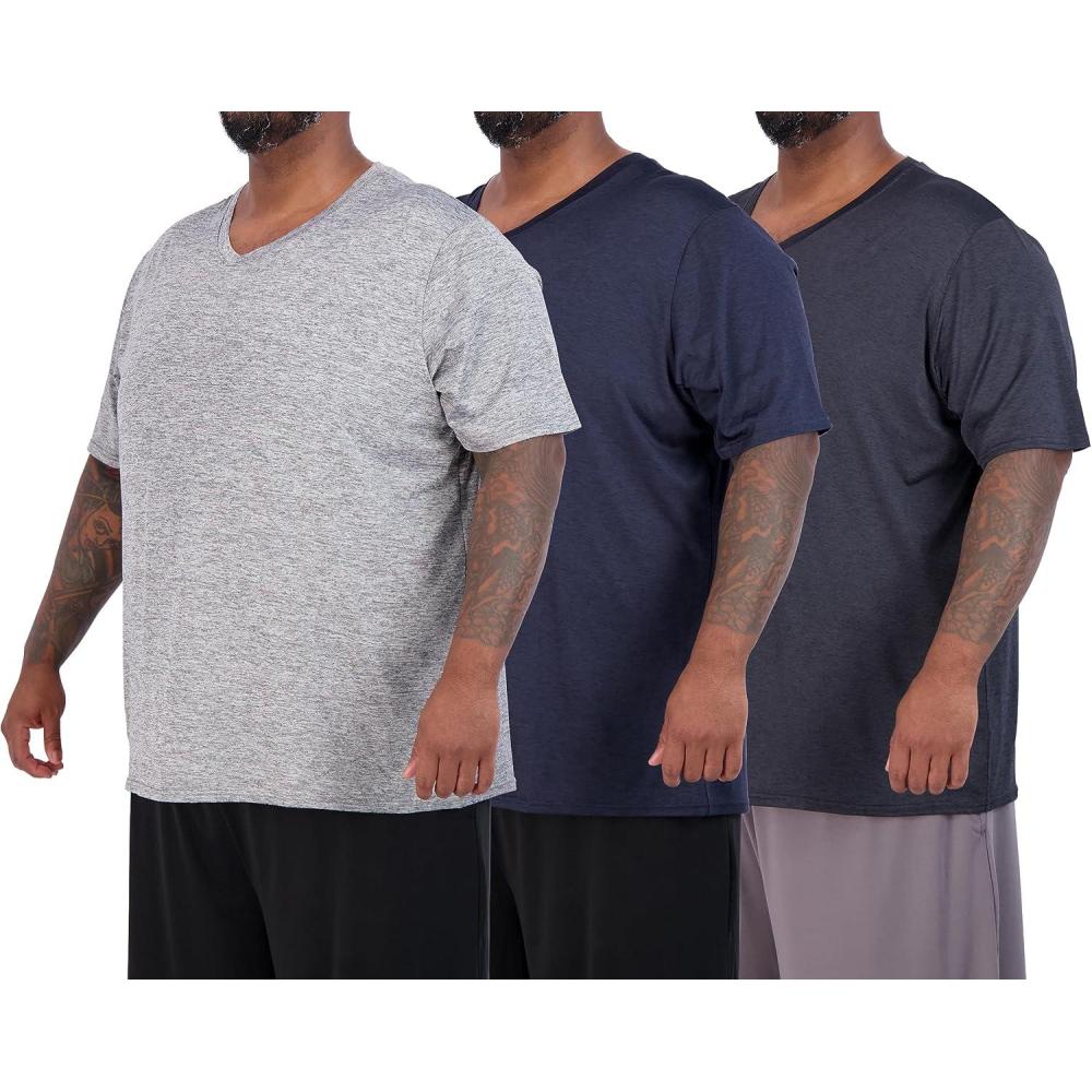 imageReal Essentials 3 Pack Mens Big ampamp Tall Short Sleeve VNeck Athletic TShirt DryFit Workout Shirts Moisture Wicking 3X5XSet 2