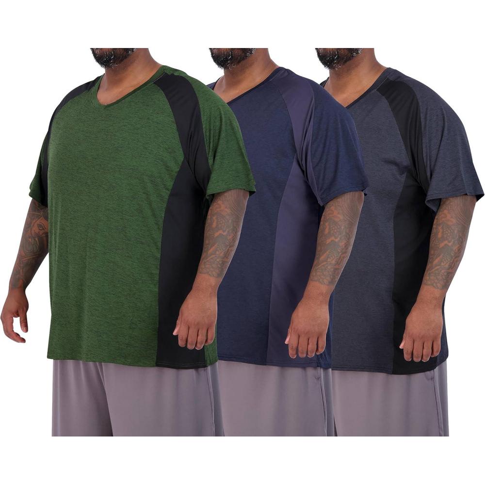 imageReal Essentials 3 Pack Mens Big ampamp Tall Short Sleeve VNeck Athletic TShirt DryFit Workout Shirts Moisture Wicking 3X5XSet 4
