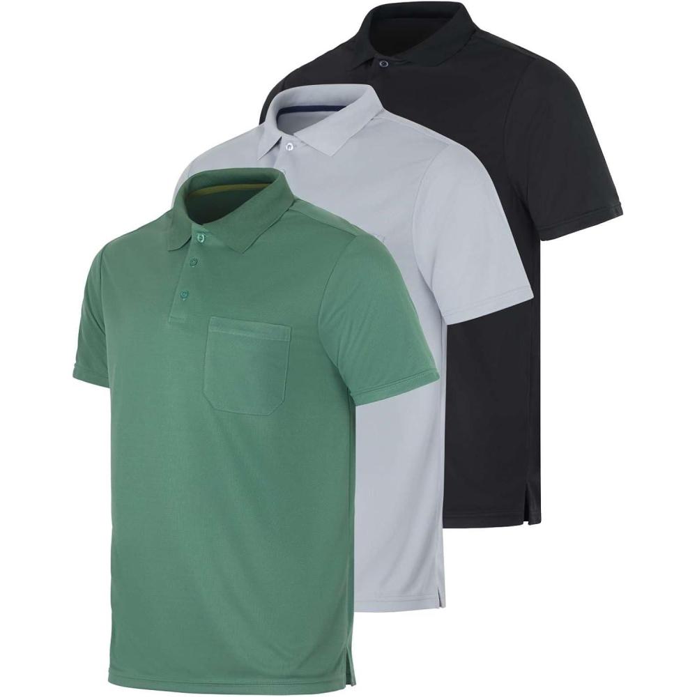 imageReal Essentials 3 Pack Mens Short Sleeve DryFit Collared Polo Shirt with Pocket  Active Casual Available Big ampamp TallSet 1