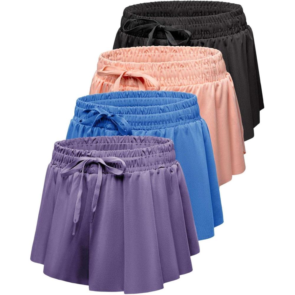 imageReal Essentials 4 Pack Girls 2in1 Flowy Shorts with Spandex Liner Youth Butterfly Skirts  Athletic Dance Ages 418Set 5