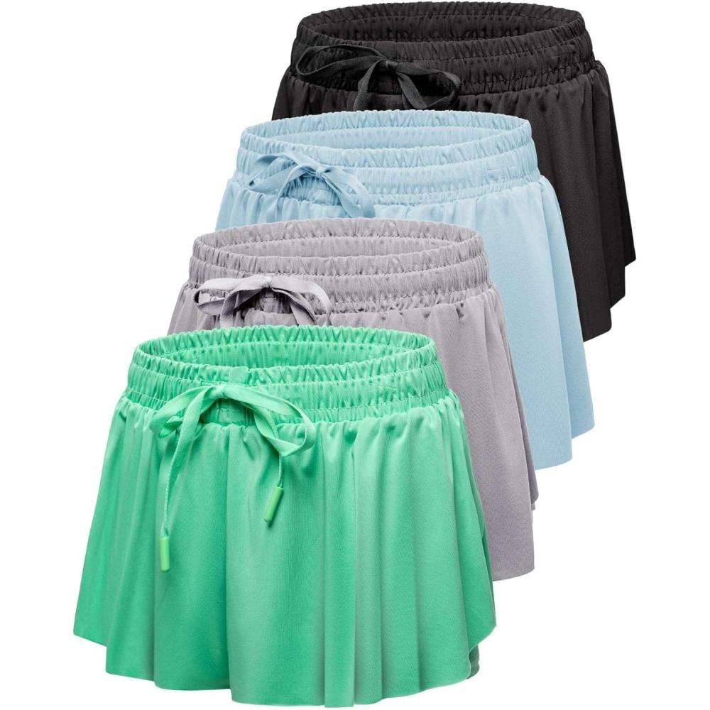 imageReal Essentials 4 Pack Girls 2in1 Flowy Shorts with Spandex Liner Youth Butterfly Skirts  Athletic Dance Ages 418Set 7