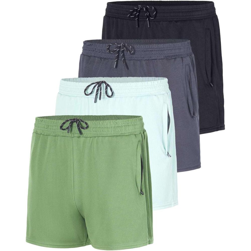 imageReal Essentials 4 Pack Mens Mesh 7quot 5quot 3quot Athletic Zipper Shorts Workout Gym Running Basketball Big and Tall Available3inch  Set 4
