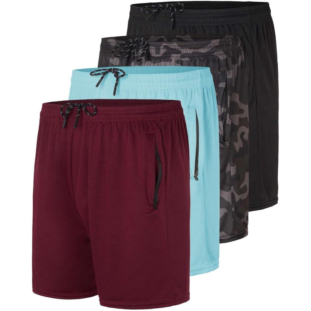 imageReal Essentials 4 Pack Mens Mesh 7quot 5quot 3quot Athletic Zipper Shorts Workout Gym Running Basketball Big and Tall Available5inch  Set 5