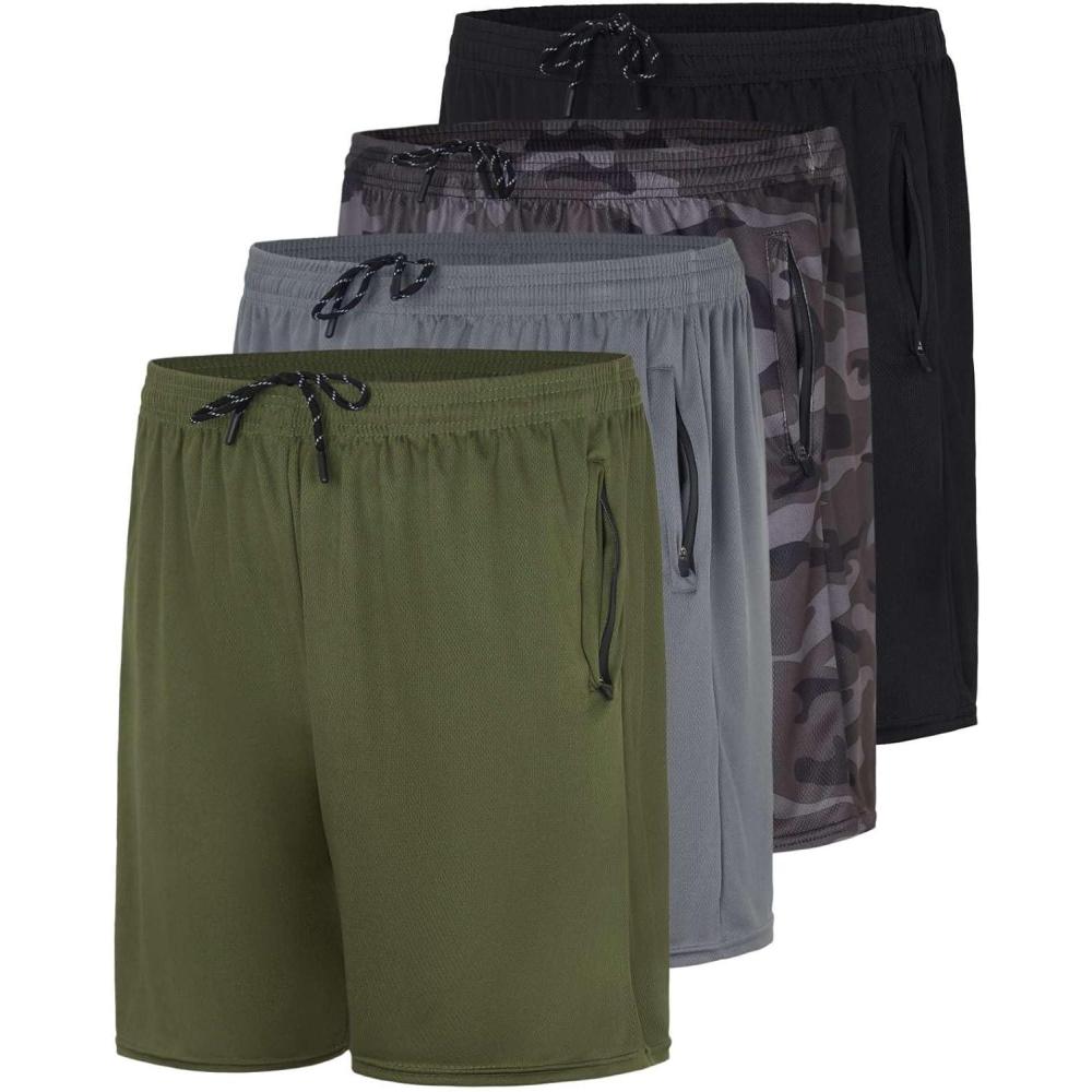 imageReal Essentials 4 Pack Mens Mesh 7quot 5quot 3quot Athletic Zipper Shorts Workout Gym Running Basketball Big and Tall Available7inch  Set 6