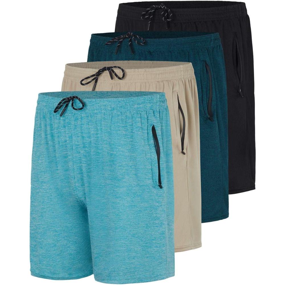 imageReal Essentials 4 Pack Mens Mesh 7quot 5quot 3quot Athletic Zipper Shorts Workout Gym Running Basketball Big and Tall Available7inch  Set 9