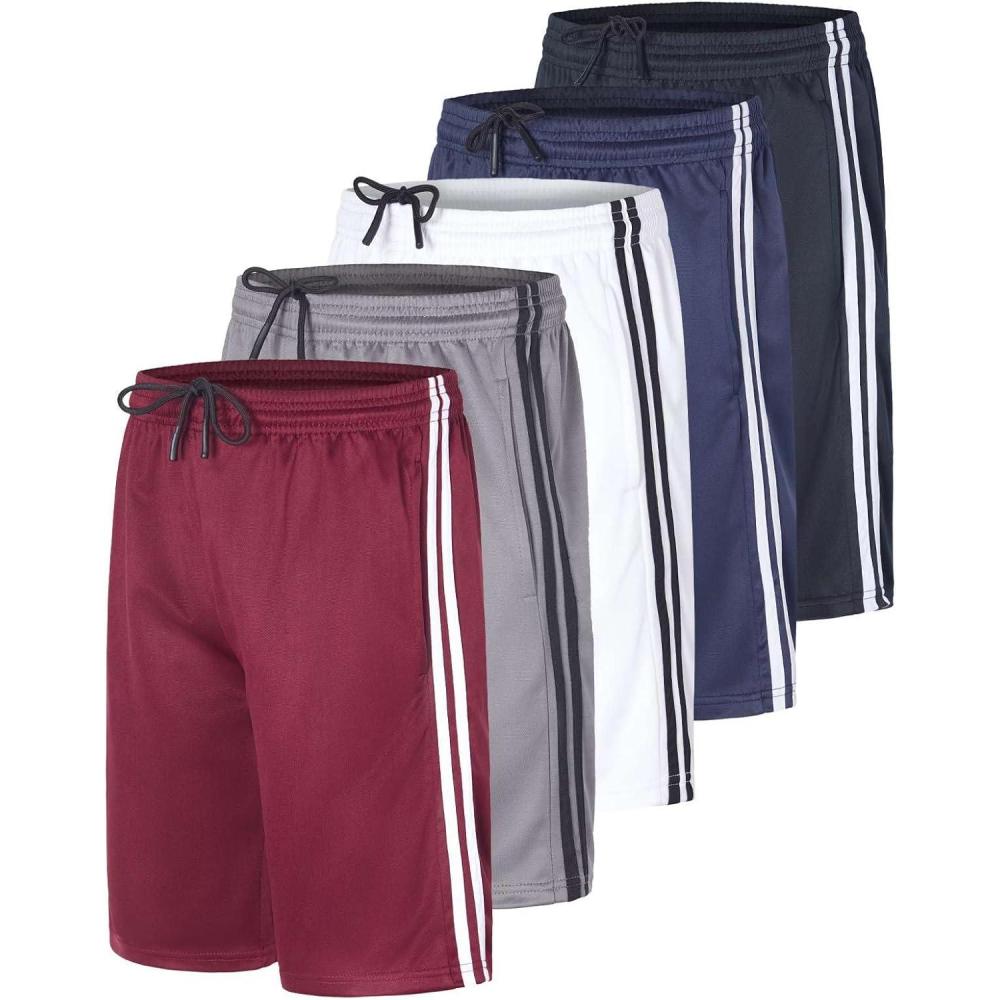 imageReal Essentials 5 Pack Boys Athletic Basketball Sports Shorts Pockets  Quick Dry Youth Teens Kids Gym 418 YearsSet 1