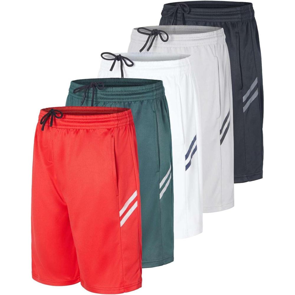 imageReal Essentials 5 Pack Boys Athletic Basketball Sports Shorts Pockets  Quick Dry Youth Teens Kids Gym 418 YearsSet 5