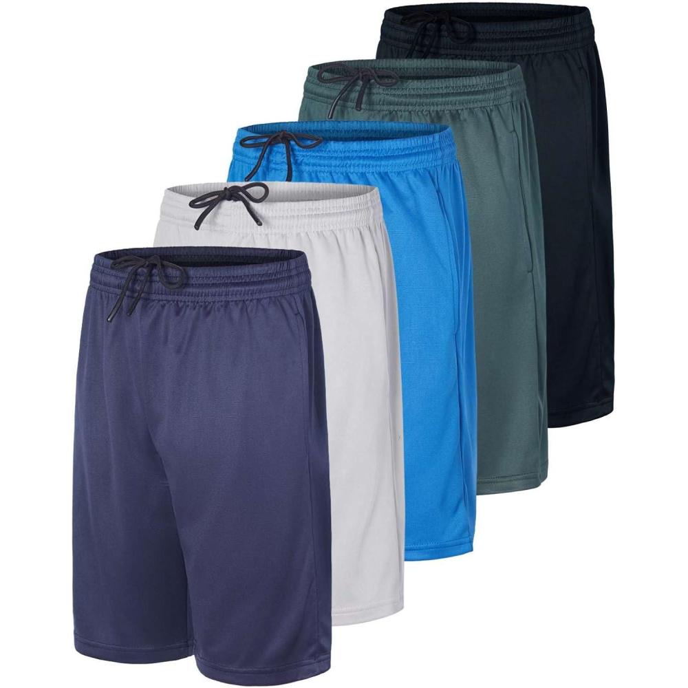imageReal Essentials 5 Pack Boys Athletic Basketball Sports Shorts Pockets  Quick Dry Youth Teens Kids Gym 418 YearsSet 8