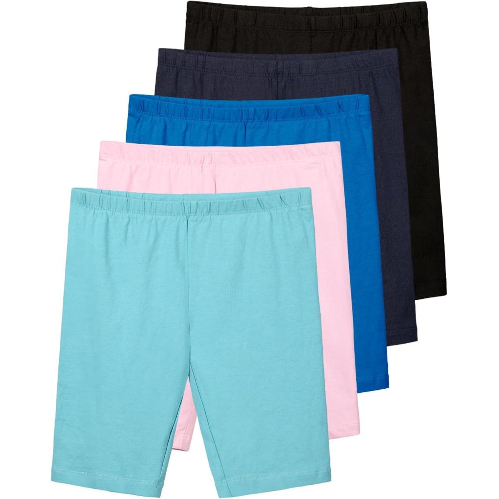 imageReal Essentials 5 Pack Girls Cotton Spandex Biker Short Cartwheel Dance Shorts Athletic Under Dress Gymnastics Ages 418Set 1