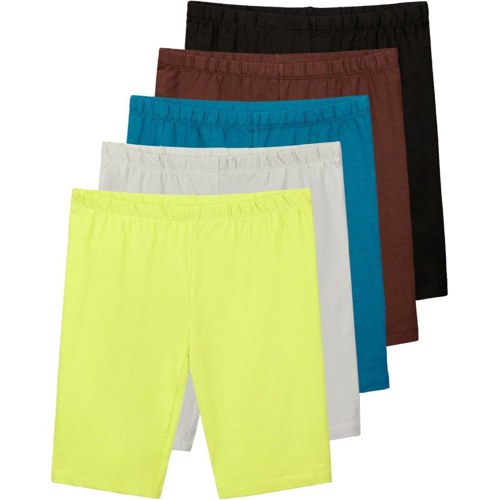 imageReal Essentials 5 Pack Girls Cotton Spandex Biker Short Cartwheel Dance Shorts Athletic Under Dress Gymnastics Ages 418Set 3