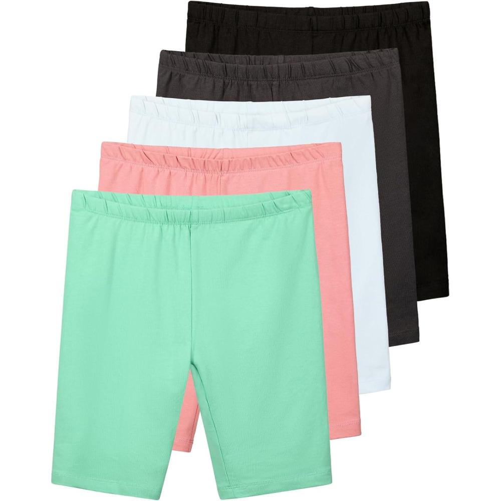 imageReal Essentials 5 Pack Girls Cotton Spandex Biker Short Cartwheel Dance Shorts Athletic Under Dress Gymnastics Ages 418Set 6