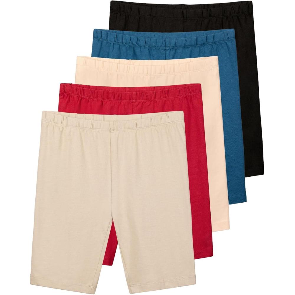 imageReal Essentials 5 Pack Girls Cotton Spandex Biker Short Cartwheel Dance Shorts Athletic Under Dress Gymnastics Ages 418Set 7