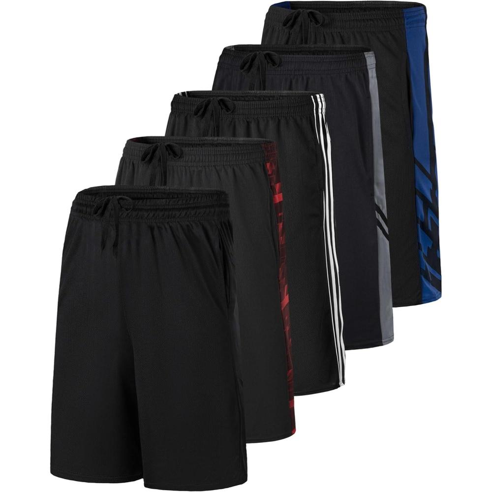 imageReal Essentials 5 Pack Mens 9quot Mesh Shorts  Athletic Gym Workout Basketball Running Casual Lounge Activewear PocketsSet H
