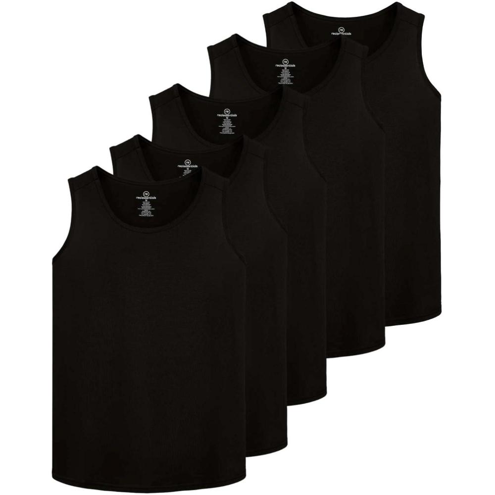 imageReal Essentials 5 Pack Mens DryFit Muscle Tank Top Sleeveless Shirts Workout Tees Athletic Gym Big ampamp Tall AvailableSet 1