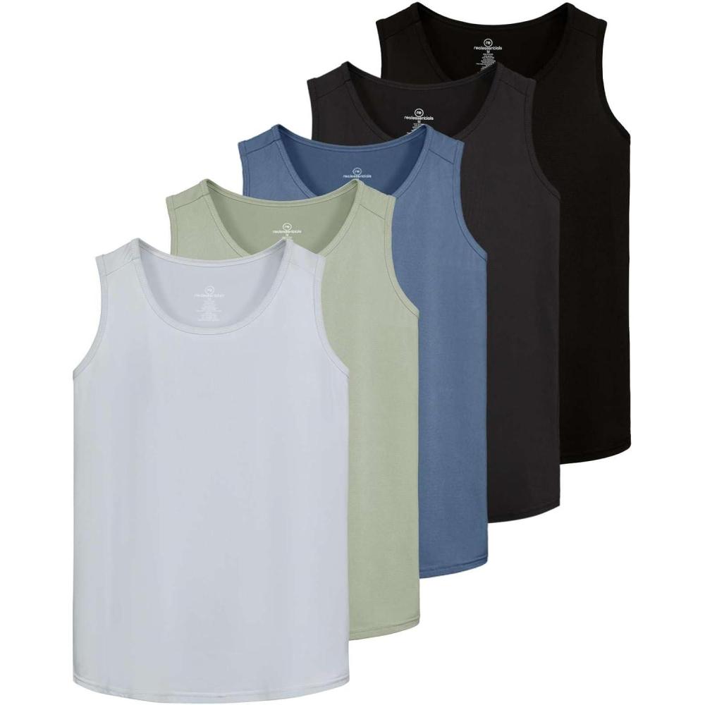 imageReal Essentials 5 Pack Mens DryFit Muscle Tank Top Sleeveless Shirts Workout Tees Athletic Gym Big ampamp Tall AvailableSet 5