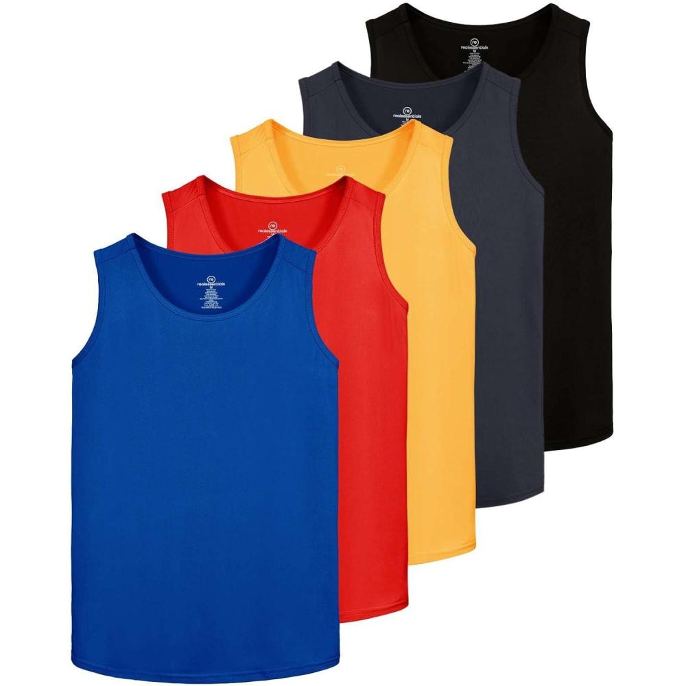 imageReal Essentials 5 Pack Mens DryFit Muscle Tank Top Sleeveless Shirts Workout Tees Athletic Gym Big ampamp Tall AvailableSet 7
