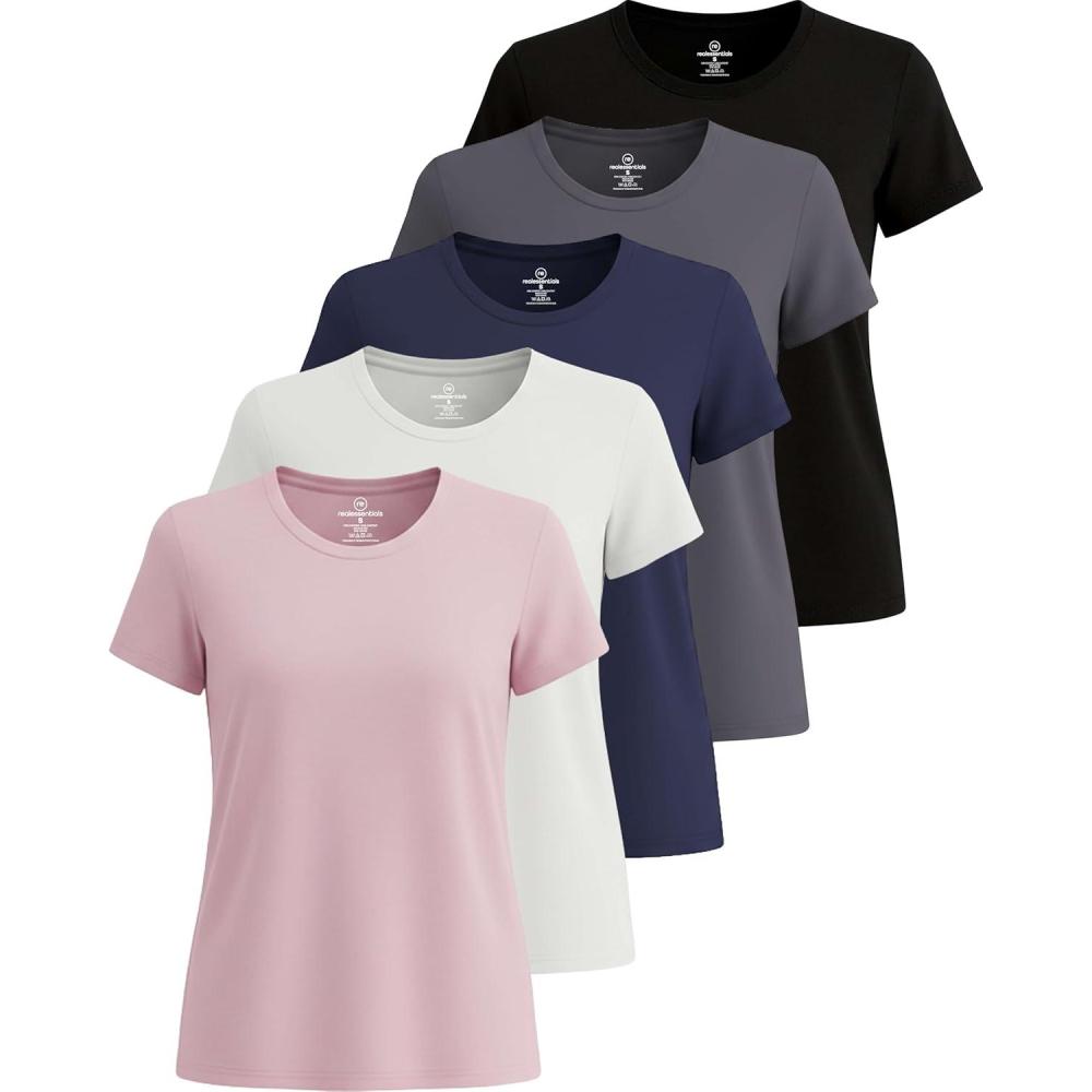 imageReal Essentials 5 Pack Womens Short Sleeve TShirts Workout Tops Fitness Pilates Gym Activewear Athletic Plus AvailableSet 6