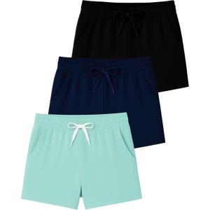 imageReal Essentials 3 Pack Girls Lounge Soft Comfy Shorts with Drawstring  Everyday Shorts for Kids Youth Teens with PocketsSet 1