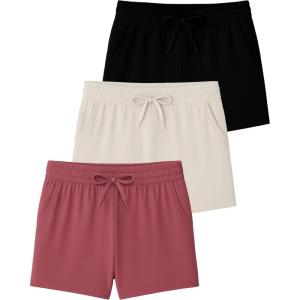 imageReal Essentials 3 Pack Girls Lounge Soft Comfy Shorts with Drawstring  Everyday Shorts for Kids Youth Teens with PocketsSet 11