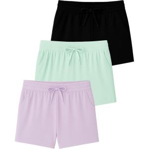 imageReal Essentials 3 Pack Girls Lounge Soft Comfy Shorts with Drawstring  Everyday Shorts for Kids Youth Teens with PocketsSet 12