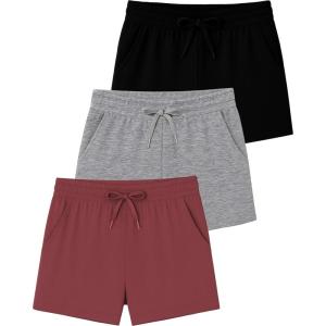 imageReal Essentials 3 Pack Girls Lounge Soft Comfy Shorts with Drawstring  Everyday Shorts for Kids Youth Teens with PocketsSet 2