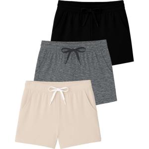 imageReal Essentials 3 Pack Girls Lounge Soft Comfy Shorts with Drawstring  Everyday Shorts for Kids Youth Teens with PocketsSet 3