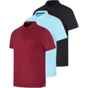imageReal Essentials 3 Pack Mens Short Sleeve DryFit Collared Polo Shirt with Pocket  Active Casual Available Big ampamp TallSet 3