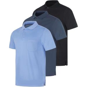 imageReal Essentials 3 Pack Mens Short Sleeve DryFit Collared Polo Shirt with Pocket  Active Casual Available Big ampamp TallSet 4