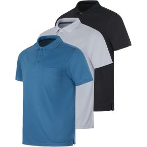 imageReal Essentials 3 Pack Mens Short Sleeve DryFit Collared Polo Shirt with Pocket  Active Casual Available Big ampamp TallSet 8