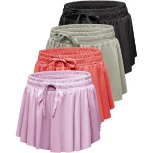 imageReal Essentials 4 Pack Girls 2in1 Flowy Shorts with Spandex Liner Youth Butterfly Skirts  Athletic Dance Ages 418Set 1