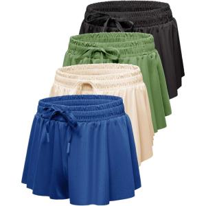 imageReal Essentials 4 Pack Girls 2in1 Flowy Shorts with Spandex Liner Youth Butterfly Skirts  Athletic Dance Ages 418Set 2