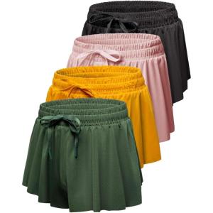 imageReal Essentials 4 Pack Girls 2in1 Flowy Shorts with Spandex Liner Youth Butterfly Skirts  Athletic Dance Ages 418Set 3