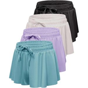 imageReal Essentials 4 Pack Girls 2in1 Flowy Shorts with Spandex Liner Youth Butterfly Skirts  Athletic Dance Ages 418Set 4