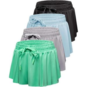 imageReal Essentials 4 Pack Girls 2in1 Flowy Shorts with Spandex Liner Youth Butterfly Skirts  Athletic Dance Ages 418Set 7