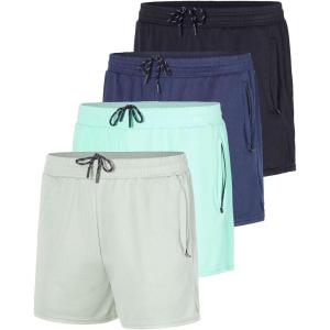 imageReal Essentials 4 Pack Mens Mesh 7quot 5quot 3quot Athletic Zipper Shorts Workout Gym Running Basketball Big and Tall Available3inch  Set 2
