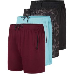 imageReal Essentials 4 Pack Mens Mesh 7quot 5quot 3quot Athletic Zipper Shorts Workout Gym Running Basketball Big and Tall Available5inch  Set 5