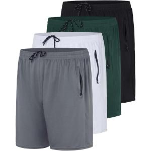 imageReal Essentials 4 Pack Mens Mesh 7quot 5quot 3quot Athletic Zipper Shorts Workout Gym Running Basketball Big and Tall Available7inch  Set 4