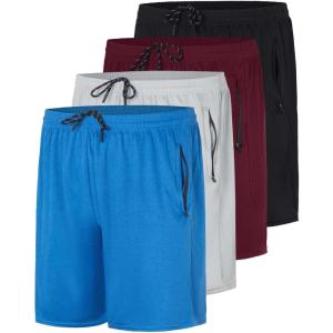 imageReal Essentials 4 Pack Mens Mesh 7quot 5quot 3quot Athletic Zipper Shorts Workout Gym Running Basketball Big and Tall Available7inch  Set 5