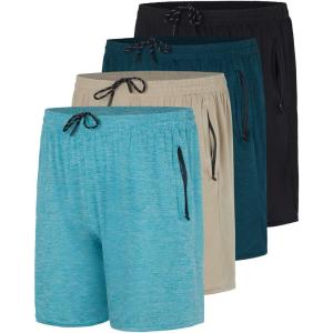 imageReal Essentials 4 Pack Mens Mesh 7quot 5quot 3quot Athletic Zipper Shorts Workout Gym Running Basketball Big and Tall Available7inch  Set 9