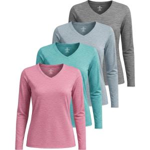 imageReal Essentials 4 Pack Womens Long Sleeve Dry Fit VNeck Athletic TShirt Workout Tops Active Gym Shirt PlusSet 1