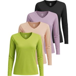 imageReal Essentials 4 Pack Womens Long Sleeve Dry Fit VNeck Athletic TShirt Workout Tops Active Gym Shirt PlusSet 3