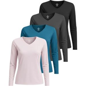 imageReal Essentials 4 Pack Womens Long Sleeve Dry Fit VNeck Athletic TShirt Workout Tops Active Gym Shirt PlusSet 6