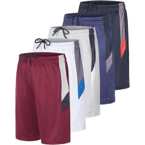imageReal Essentials 5 Pack Boys Athletic Basketball Sports Shorts Pockets  Quick Dry Youth Teens Kids Gym 418 YearsSet 3