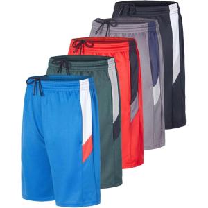 imageReal Essentials 5 Pack Boys Athletic Basketball Sports Shorts Pockets  Quick Dry Youth Teens Kids Gym 418 YearsSet 4
