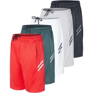 imageReal Essentials 5 Pack Boys Athletic Basketball Sports Shorts Pockets  Quick Dry Youth Teens Kids Gym 418 YearsSet 5