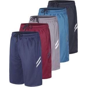 imageReal Essentials 5 Pack Boys Athletic Basketball Sports Shorts Pockets  Quick Dry Youth Teens Kids Gym 418 YearsSet 6