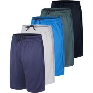 imageReal Essentials 5 Pack Boys Athletic Basketball Sports Shorts Pockets  Quick Dry Youth Teens Kids Gym 418 YearsSet 8